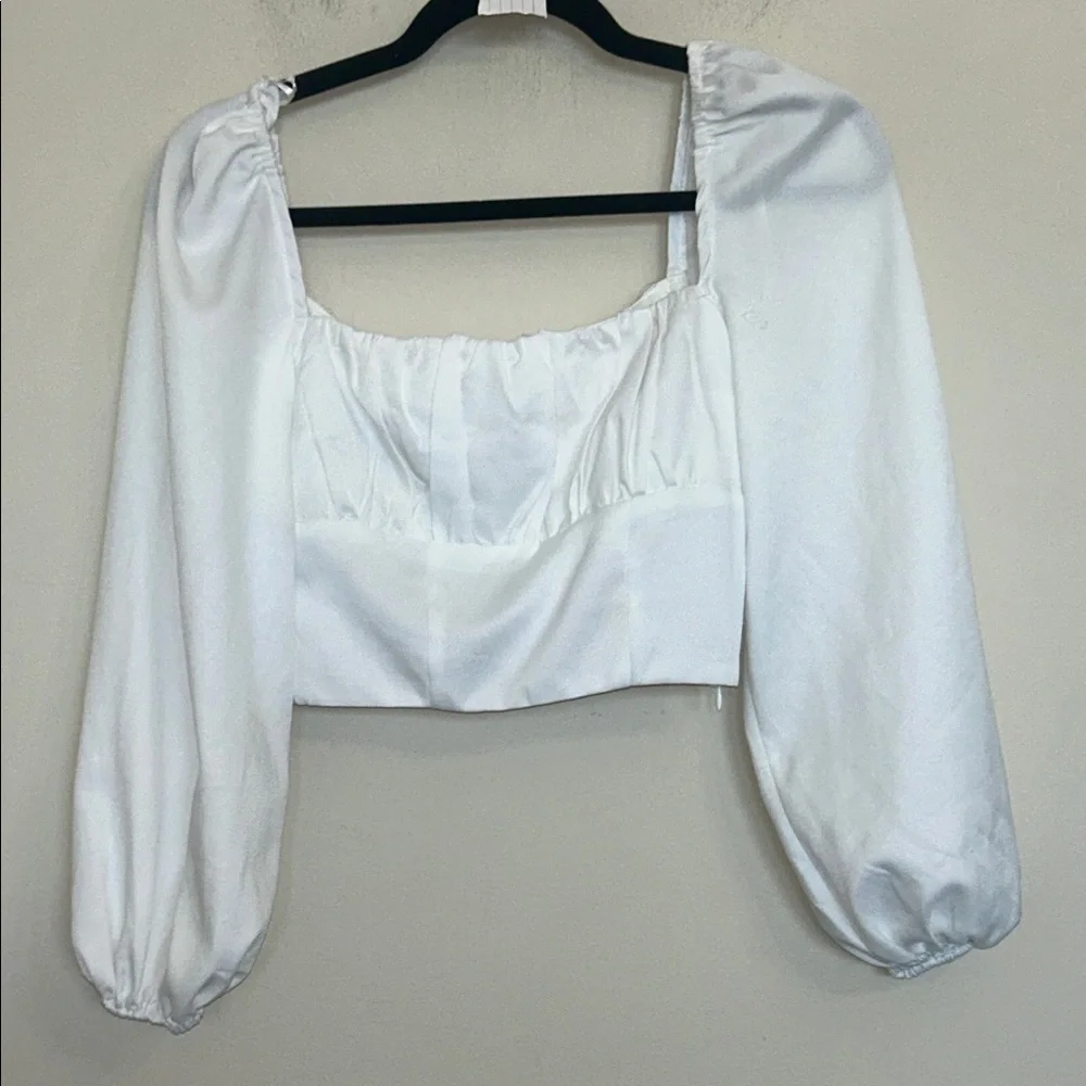 500.  Princess Polly Ariah Long Sleeve Top white size 0 - Picture 3 of 6